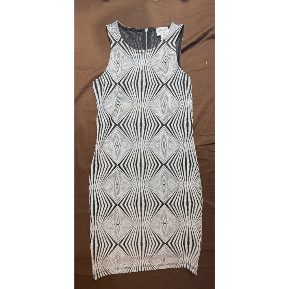 Carmen Marc Valvo Women's Burgundy Silver Black Above Knee Dress XS